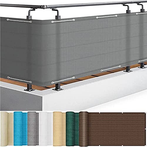 Sichtschutz Balkon 90 x 250 cm Wind- und UV-Schutz, Privatsphäre Sichtschutz Balkongeländer mit Ösen Nylon Kabelbinder und Kordel für Balkongeländer Garten, Grau von CUIMEI