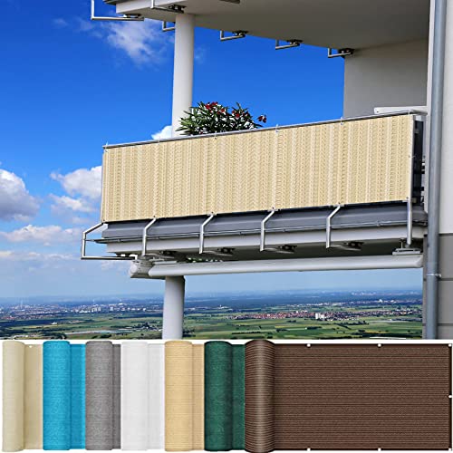 Sichtschutz Balkon 95 x 350 cm Windschutz Staubschutz Sichtschutzzaun mit Ösen und Kordel für Gartenzaun Balkonzaun, Creme Farben von CUIMEI