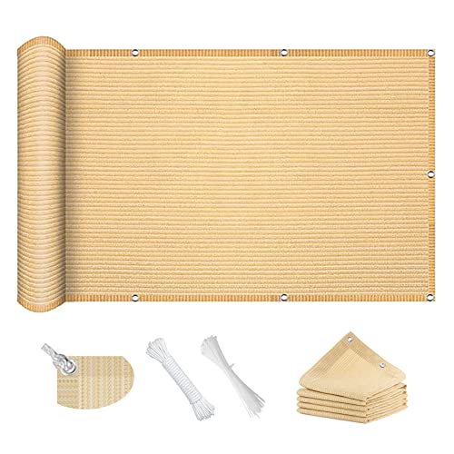 Sonnenschutz Balkon 3.2 x 6 m luftdurchlässig, wasserdurchlässig Windschutz Sonnendach Kostenlose 1 × 5m Seile für Terrasse Balkon Garten, Creme Farben von CUIMEI