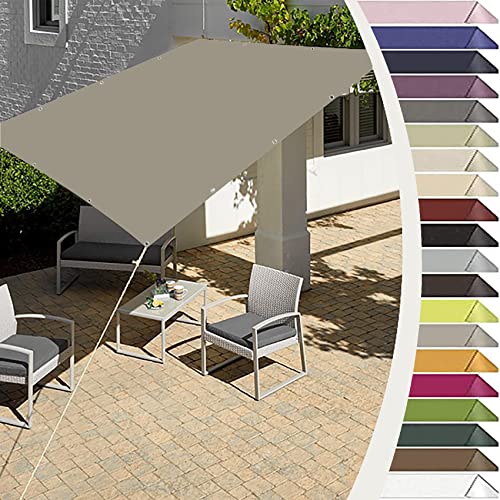 Sonnensegel Sonnenschutz 1.2 x 2 m wasserabweisend windabweisend Reißfest Segel Baldachin mit Ösen und Befestigungsseile für Außenbereich,Garten, Taupe von CUIMEI