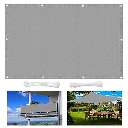 Sonnensegel Sonnenschutz 1.8 x 3.5 m UV-Schutz 85% Windschutz Sonnendach 1 × 5 m Seile für Terrasse Balkon Garten, Grau von CUIMEI