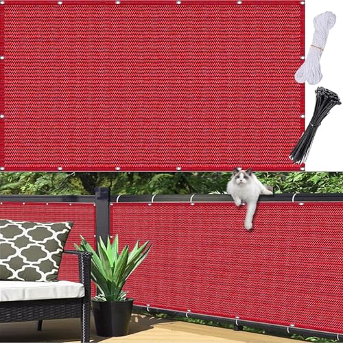 Sonnensegel Wetterfest 125 x 1000 cm, Wind Und UV Schutz, Beständig, Ohne Bohren, Viele Größe Und Farben, Balkonschutz Balkon Abdeckung, mit Ösen Kordel für Garten, Rot von CUIMEI