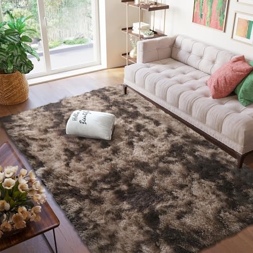 Wohnzimmer Teppich 140 x 370 cm, Hohe Flordichte Angenehm Weich, Pflegeleicht Polyester Teppiche, für Schlafzimmer Shaggy Schlafzimmer Teppich, braun von CUIMEI