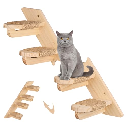 Kletterwand Katzen Katzentreppe Wand 2er-Set Katzen Wand Klettern Katzenkletterwand Holz Katzenmöbel Wand Katzenleiter Innen Katzen Wandelemente Set mit Sisal für Kratzen von CUINIAN
