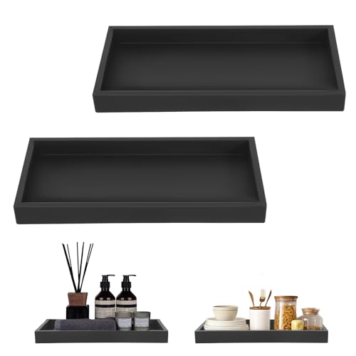 Badezimmer Tablett Schwarz Dekotablett Schwarz Modern Deko Tablett Schwarz Silikon Badezimmer Tablett Deko für Waschtisch Badewanne Küchenspüle Toilette (2 Stück) von CUINIUNAID