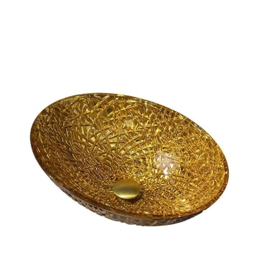 Bathroom Vessel Sink Toilet Oval Washbasin Gold Glass Vanity Sink Hotel Art Over Counter Sink Badwaschbecken (Sink only) von CUISGOR