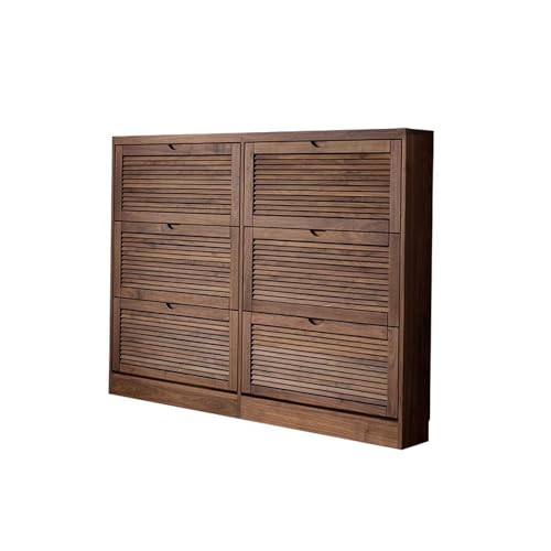 CUISGOR Schuhschrank ​​180×25×120cm Walnuss Jalousie-Schuhschrank, Schmaler Flurmöbel, Mehrstufiges Kippfach-System​ Sapateira von CUISGOR