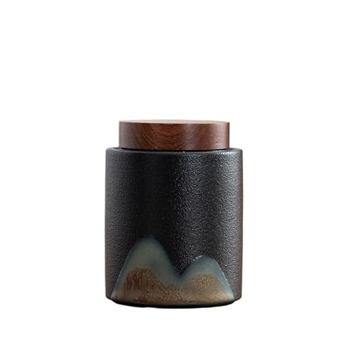 CUISGOR Teedose Handbemalte Distant Mountains Tragbare Teedose Keramik Versiegelte Dose Holzdeckel Roter und weißer Longjing-Tee Teedose(A) von CUISGOR