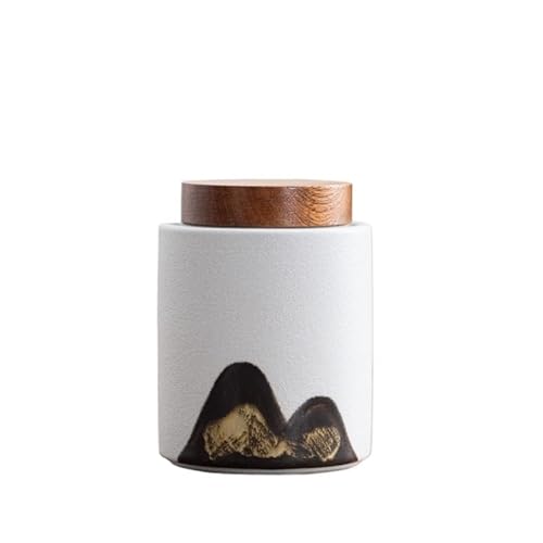 CUISGOR Teedose Handbemalte Distant Mountains Tragbare Teedose Keramik Versiegelte Dose Holzdeckel Roter und weißer Longjing-Tee Teedose(B) von CUISGOR