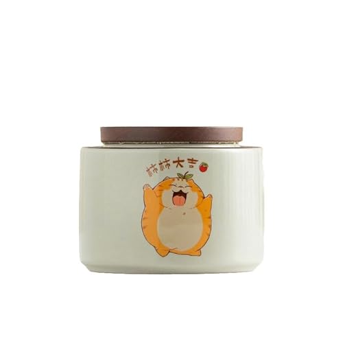 CUISGOR Teedose Viel Glück Orange Katze Tee Dose Keramik versiegelt Dose kleine rote und grüne Tee Longjing tragbare Dose Teedose CUISGOR Teedose Viel Glück Orange Katze Tee Dose Keramik versiegelt Dose kleine rote und grüne Tee Longjing tragbare Dose Teedose von CUISGOR