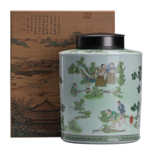 Teedose, chinesischer Retro-Teebehälter, Vorratsdose aus versiegelter Keramik, mit Doppeldeckel, leerer Behälter zur Aufbewahrung von Lebensmitteln in der Küche Tea Cans(A) von CUISGOR