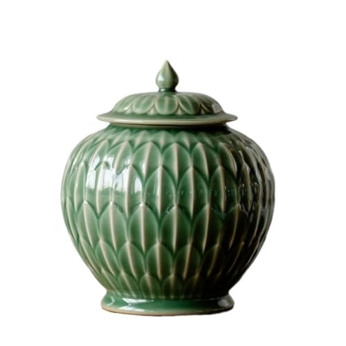Teedose Celadon geprägte keramische lose Tee Aufbewahrungsbox Chinesischer Retro-Tee-Geschirrbehälter mit Deckel Keramik Glas Lagerung Glas Teebehälter(M) von CUISGOR