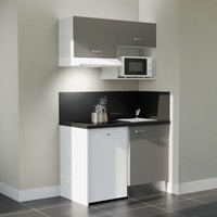 Cuisibane - Kochnischen K02L-PT - 120 cm mit Arbeitsplatte und spüle - Graue Front - strukturierte schwarze Arbeitsplatte - Edelstahl-Spüle von CUISIBANE