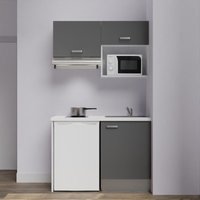 Kochnischen K02L-PT - 120 cm mit Arbeitsplatte und spüle - Graue Front - weiße Laminatplatte - graue Spüle von CUISIBANE