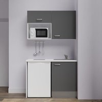 Kochnischen K07L-PT - 120 cm mit Arbeitsplatte und spüle - Graue Front - weiße Laminatplatte - graue Spüle von CUISIBANE