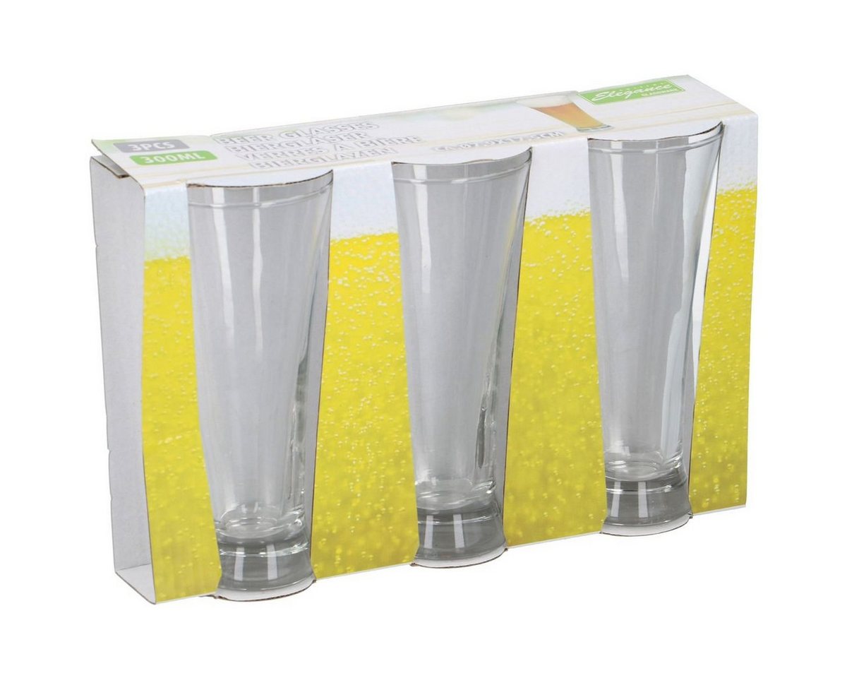 CUISINE ELEGANCE Tasse Pilsglas 3 Stück Pilsglas Trinkglas Set 0,3L Wasserglas 7,9x17,5cm, Glas von CUISINE ELEGANCE