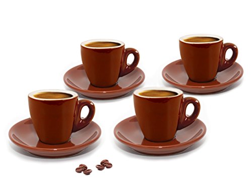 Cuisinox Espressotassen und Untertassen aus braunem Porzellan, 4 Sets (je 57 ml) von CUISINOX