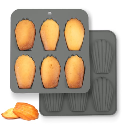 2er-Pack Madeleine-Backformen, Silikon-Madeleine-Backformen, BPA-frei, leicht zu entformen, muschelförmige Silikonformen, geeignet für Madeleines, Kekse, Schokolade, Süßigkeiten, Kuchen (Grau) von CUISITOOL