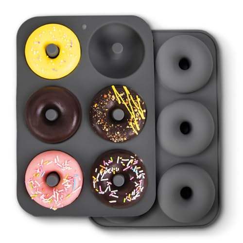CUISITOOL 2 Stück Silikon Donut Formen, 6 Hohlraum A ntihaft-Safe Silikon Donut Backform Hitzebeständigkeit Backblech Gelten, Geeignet für Kuchen Keks Bagels Muffins(Grau) von CUISITOOL