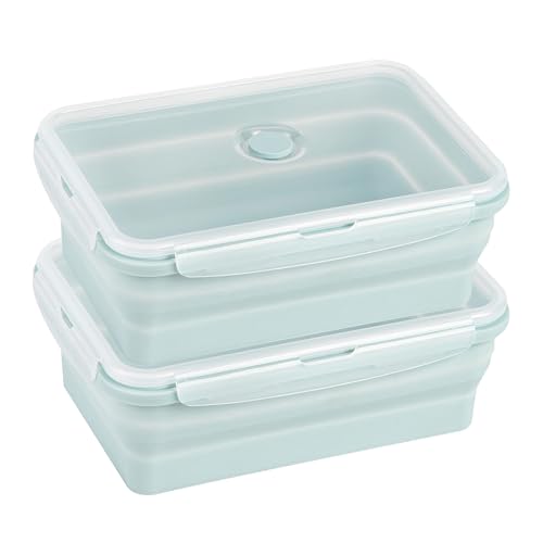CUISITOOL Faltbare Brotzeitbox, Auslaufsichere Bento Lunchbox Brotdose aus Silikon Faltbare Lunchbox Lebensmittel 2000 ML, 2 Stück, für Camping Picknick Büro Küche von CUISITOOL