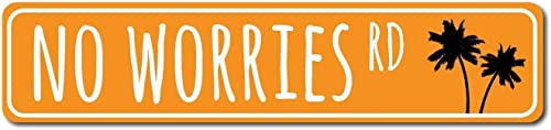 CUIYMXSC No Worries Rd Metallschild Strand Straßenschild Palme Ozean Liebhaber Blechdose 40,6 x 10,2 cm von CUIYMXSC