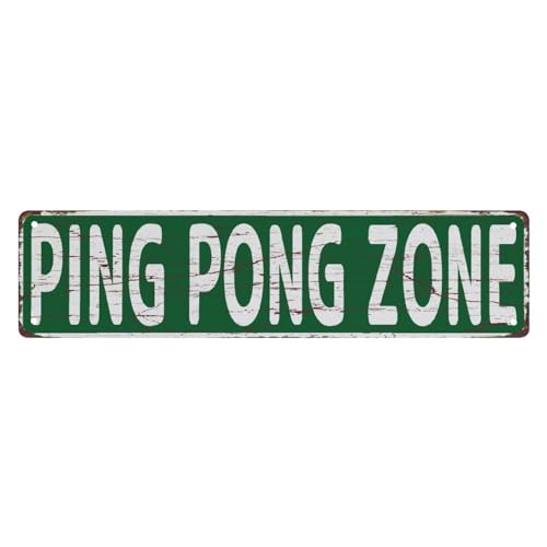 CUIYMXSC Straßenschild Ping Pong Zone Retro Metall-Blechschilder 40,6 x 10,2 cm für Geschäft, Hof, Männerhöhle, Garage, Outdoor, lustige Wanddekoration, dekorative Posterplatte von CUIYMXSC