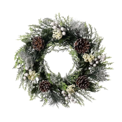 36cm Türkranz Weihnachten, Weihnachten Türkranz mit Tannenzapfen Beeren, Adventskranz Dekokranz Weihnachtsdeko für Tür Wand Haus Tisch Fenster (Schneeflocke) von CULASIGN