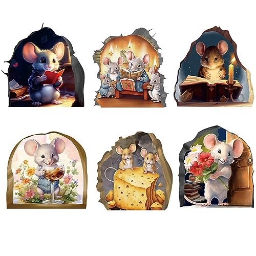 6 Stück 3D Leuchtaufkleber Lustige Wandtattoo „Maus Im Loch“ Thema Wandaufkleber, Realistische PVC Wandsticker Aufkleber für Haus Wohnzimmer Bücherregal Dekor (Maus) von CULASIGN