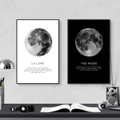 CULASIGN 2 Premium Schwarz Weiß Mond Poster Set, Vintage Kunstdruck Bilder Modern Wandbilder, Wanddeko für Schlafzimmer und Wohnzimmer,OHNE Rahmen (30x40cm) von CULASIGN