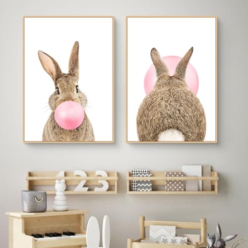 CULASIGN 2er Set Bilder Kinderzimmer Deko | Premium Kaninchen Poster | Ohne Bilderrahmen | Wandbilder Junge Mädchen | Babyzimmer Kinderzimmer Deko | Wandposter (AB,21x30cm) von CULASIGN