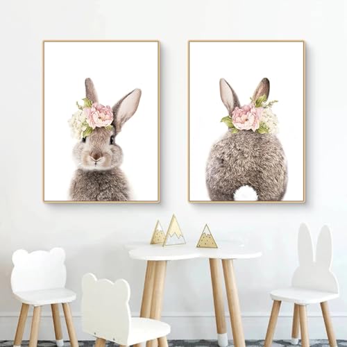 CULASIGN 2er Set Bilder Kinderzimmer Deko | Premium Kaninchen Poster | Ohne Bilderrahmen | Wandbilder Junge Mädchen | Babyzimmer Kinderzimmer Deko | Wandposter (HI,50x70cm) von CULASIGN