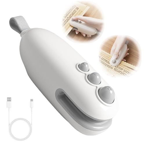 CULASIGN 2in1 Versiegelung und Schneiden tragbares folienschweißgerät, Mini Handleld Chipsbeutelschweißgerät,mini Sealer für Lebensmittellagerun mit Cutter USB Tüten Verschweißer (Weiß) von CULASIGN