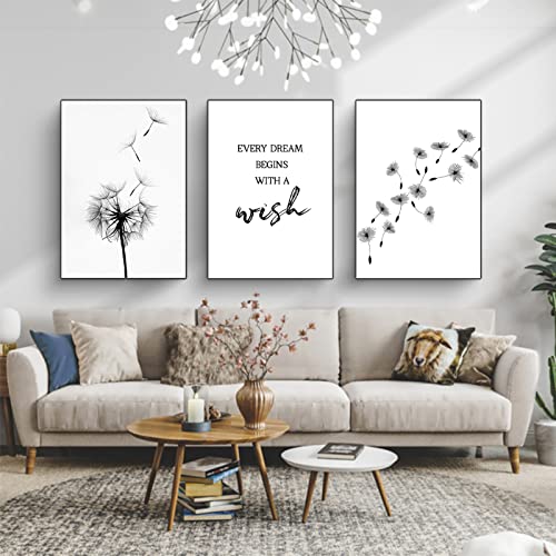 CULASIGN 3-teiliges Moderne Poster Set, Schwarz Weiß Löwenzahn Bilder Moderne Wandbilder, Bilder Wohnzimmer Deko Schlafzimmer Wanddeko Art ohne Rahmen (30x40cm) von CULASIGN