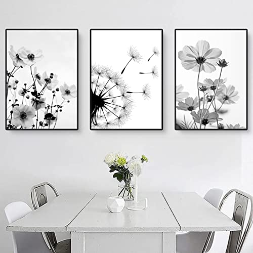 CULASIGN 3er Poster Set,Schwarz Weiß Schmetterlinge, Blumen und Löwenzahn, Moderne Bilder Set, Wandbilder OHNE Rahmen, Home Deko für Schlafzimmer und Wohnzimmer (B,40x50cm) von CULASIGN