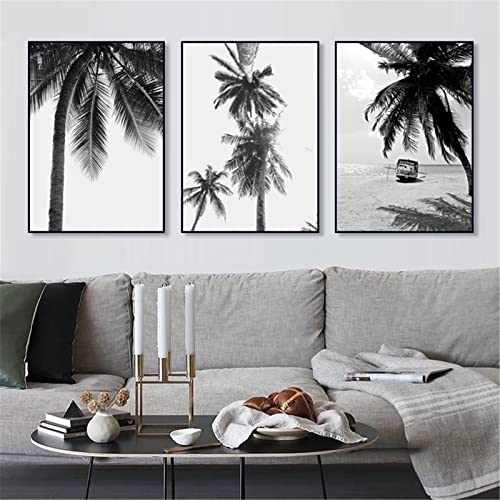 CULASIGN 3er Poster Set Palmen Schwarz Weiß Strandlandschaft, Moderne Bilder Set, Wandbilder OHNE Rahmen, Home Deko für Schlafzimmer und Wohnzimmer (21x30cm) von CULASIGN