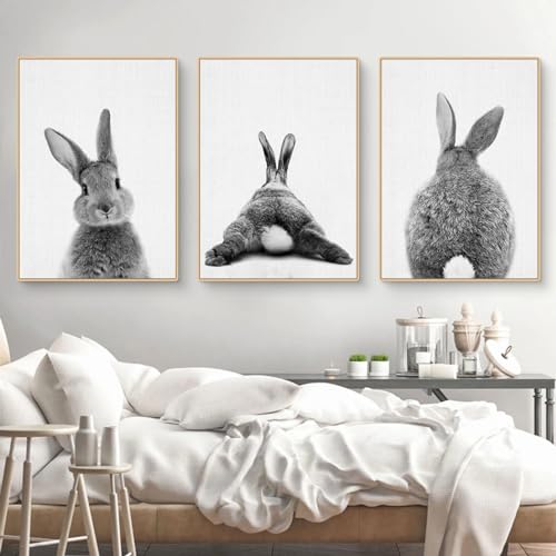 CULASIGN 3er Premium Kaninchen Poster Set, Tiere Hase Bilder Kinderposter Leinwand Wandkunst, Wandbilder Deko für Kinderzimmer Babyzimmer Mädchen Jungen, Ohne Bilderrahmen (30x40cm,DEF) von CULASIGN