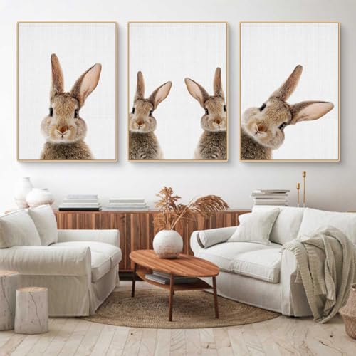 CULASIGN 3er Premium Kaninchen Poster Set, Tiere Hase Bilder Kinderposter Leinwand Wandkunst, Wandbilder Deko für Kinderzimmer Babyzimmer Mädchen Jungen, Ohne Bilderrahmen (30x40cm,GHI) von CULASIGN