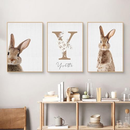 CULASIGN 3er Premium Kaninchen Poster Set, Tiere Hase Bilder Kinderposter Leinwand Wandkunst, Wandbilder Deko für Kinderzimmer Babyzimmer Mädchen Jungen, Ohne Bilderrahmen (30x40cm,JKL) von CULASIGN