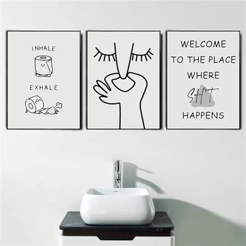CULASIGN 3er Premium Poster Set, Badezimmer Bilder Leinwand Schwarz Weiß Wandbilder Kunstposter Wandkunst, Bad Deko Wand Lustige Geschenke Badezimmer (40 x 50 cm,Stil A) von CULASIGN
