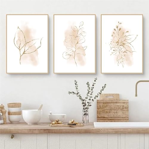 CULASIGN 3er Premium Poster Set, Beige Abstrakt Pflanz Wandbilder, Boho DekoWanddeko für Wohnzimmer Schlafzimmer Ohne Rahmen (B,40x50cm) von CULASIGN