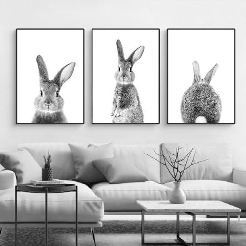 CULASIGN 3er Premium Poster Set, Kaninchen Bilder Ohne Bilderrahmen, Moderne Wandbilder Leinwand Wandkunst, Home Deko für Schlafzimmer und Wohnzimmer (ABC,40x50cm) von CULASIGN