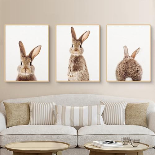 CULASIGN 3er Premium Poster Set, Kaninchen Bilder Ohne Bilderrahmen, Moderne Wandbilder Leinwand Wandkunst, Home Deko für Schlafzimmer und Wohnzimmer (DEF,21x30cm) von CULASIGN