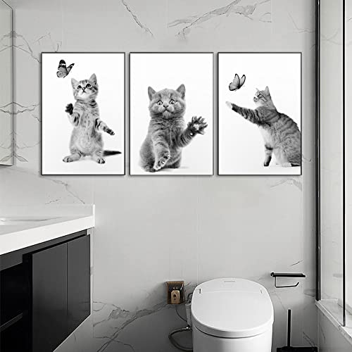 CULASIGN 3er Premium Poster Set, Schwarz Weiß Katzen Bilder Moderne Wandbilder, Schwarz-Weiß Leinwand Bild für Wohnzimmer Schlafzimmer Kinderzimmer Wanddeko Art ohne Rahmen (B,30x40cm) von CULASIGN