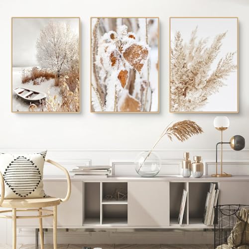 3er Premium Poster Set | Moderne Winter Schneelandschaft Wandbilder | Winter Bilder Elch Holzhaus Wald | Wanddeko Wohnzimmer Schlafzimmer | Wandbilder ohne Rahmen (GHI,21x30cm) von CULASIGN