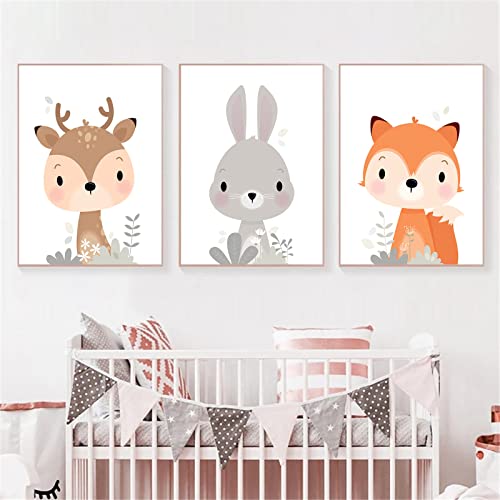 CULASIGN 3er Set Bilder Kinderzimmer, Tiere Kinderposter ohne Rahmen, Poster Babyzimmer Deko, Waldtiere Wandbilder für Kinder Junge Mädchen (ABC,30x40cm) von CULASIGN