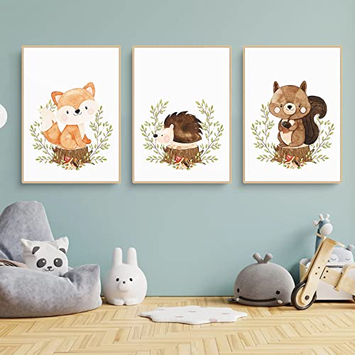 CULASIGN 3er Set Bilder Waldtiere - Poster Kinderzimmer Deko, Wandbilder DIN A4 ohne Bilderrahmen, Tiere Kinderposter Babyzimmer Mädchen und Junge (40x50cm,DEF) von CULASIGN