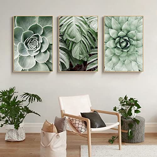 CULASIGN 3er Set Premium Poster,Moderne Grüne Pflanzen Poster Set Bilder,Grüne Blätt Bilder für Schlafzimmer Wohnzimmer Deko,Ohne Rahmen (A, 21X30cm) von CULASIGN