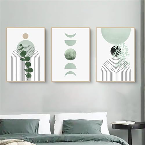 CULASIGN 3er Set Premium Poster,Moderne Grüne Pflanzen Poster Set Bilder,Grüne Blätt Bilder für Schlafzimmer Wohnzimmer Deko,Ohne Rahmen (C, 30x40cm) von CULASIGN