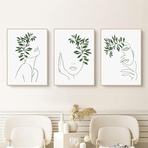 CULASIGN 3er Set Premium Poster,Moderne Grüne Pflanzen Poster Set Bilder,Grüne Blätt Bilder für Schlafzimmer Wohnzimmer Deko,Ohne Rahmen (D, 30x40cm) von CULASIGN