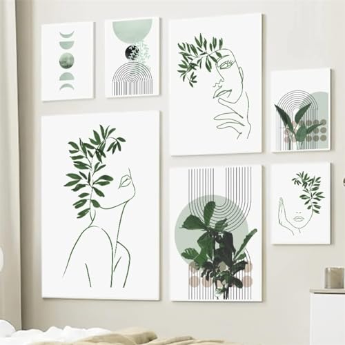 CULASIGN 3er Set Premium Poster,Moderne Grüne Pflanzen Poster Set Bilder,Grüne Blätt Bilder für Schlafzimmer Wohnzimmer Deko,Ohne Rahmen (D, 50x70cm) von CULASIGN